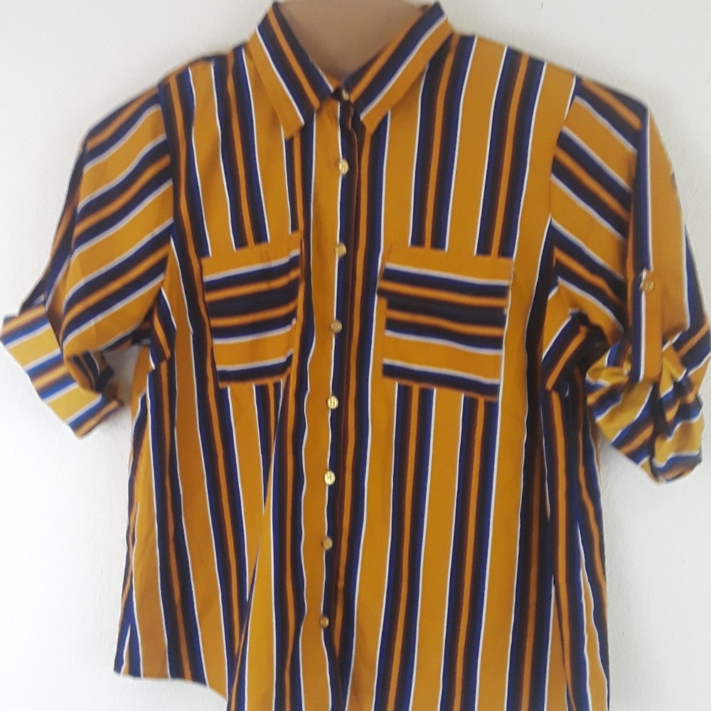 M P H Collections  Women's Striped Button Down Blo